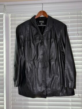 Style & Co. Black Leather Button-Front Women's Jacket